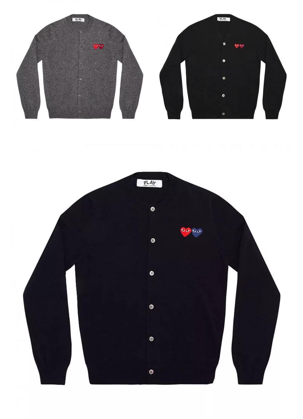 包邮到手:play川久保玲 男款v领 双心开衫针织衫 az-n058 三色可选