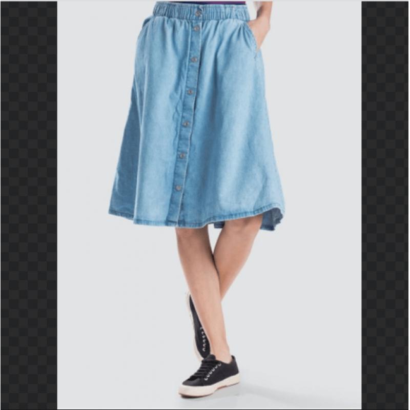 levi's 李维斯 纯棉牛仔前排扣松紧带浅蓝半裙59672-0000（缺货退款）