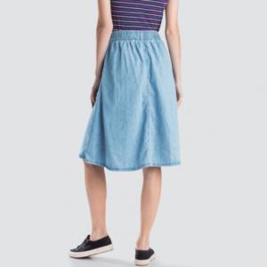 levi's 李维斯 纯棉牛仔前排扣松紧带浅蓝半裙59672-0000（缺货退款）