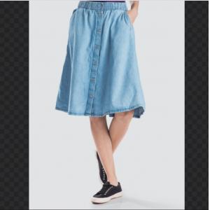 levi's 李维斯 纯棉牛仔前排扣松紧带浅蓝半裙59672-0000（缺货退款）