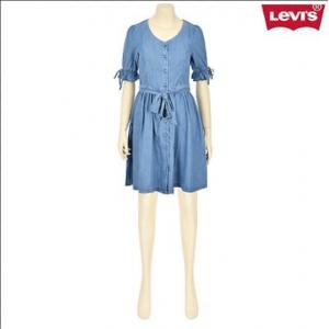 Levis李维斯 女款牛仔连衣裙裙/V領/袖口腰間蝴蝶结抽带设计16569-0000（缺货退款）