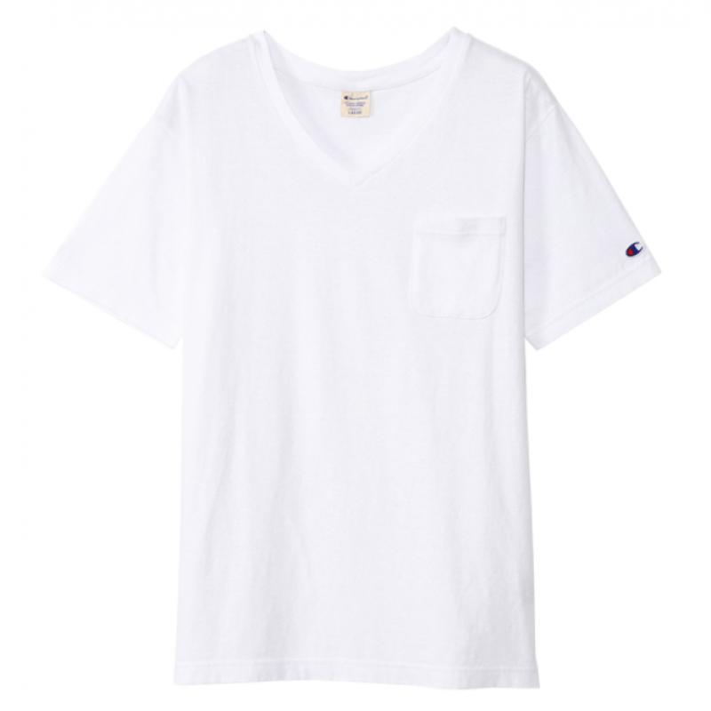 特价：Champion 冠军 纯棉白色鸡心领体恤 胸前小口袋+袖子logo c8-p315r（断货退款）