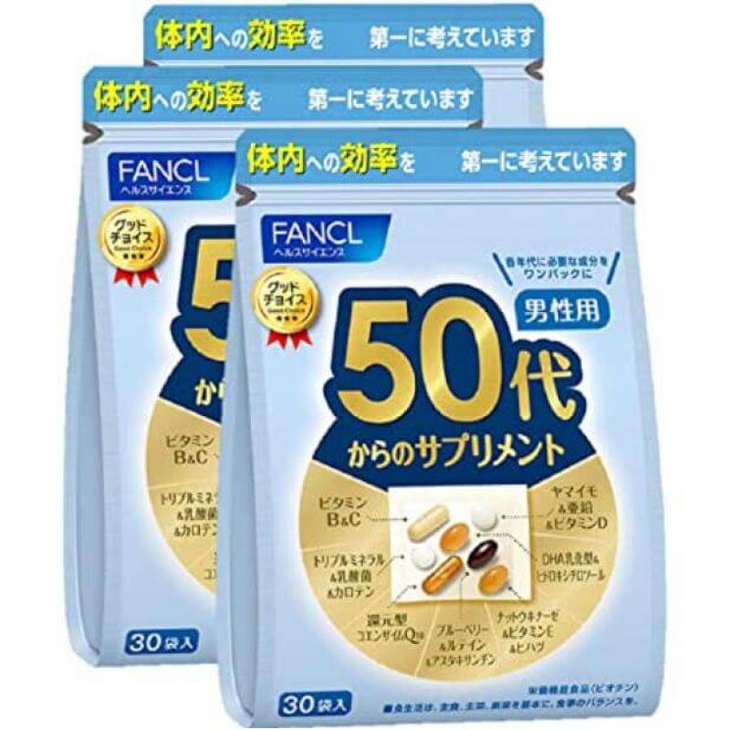 《入库后提交包邮专线》限时团购：芳珂 新版 fancl 50岁男士用维生素综合片3包1组 (5614)