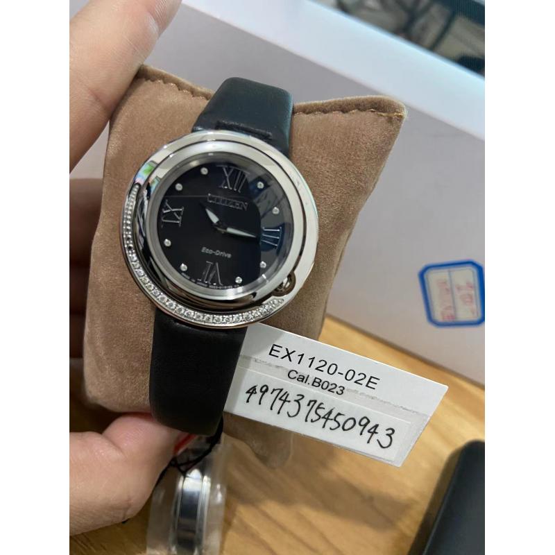 《入库后提交包邮专线》现货特价手表：西铁城 圆盘带钻女士手表黑皮带 型号EX1120-02E