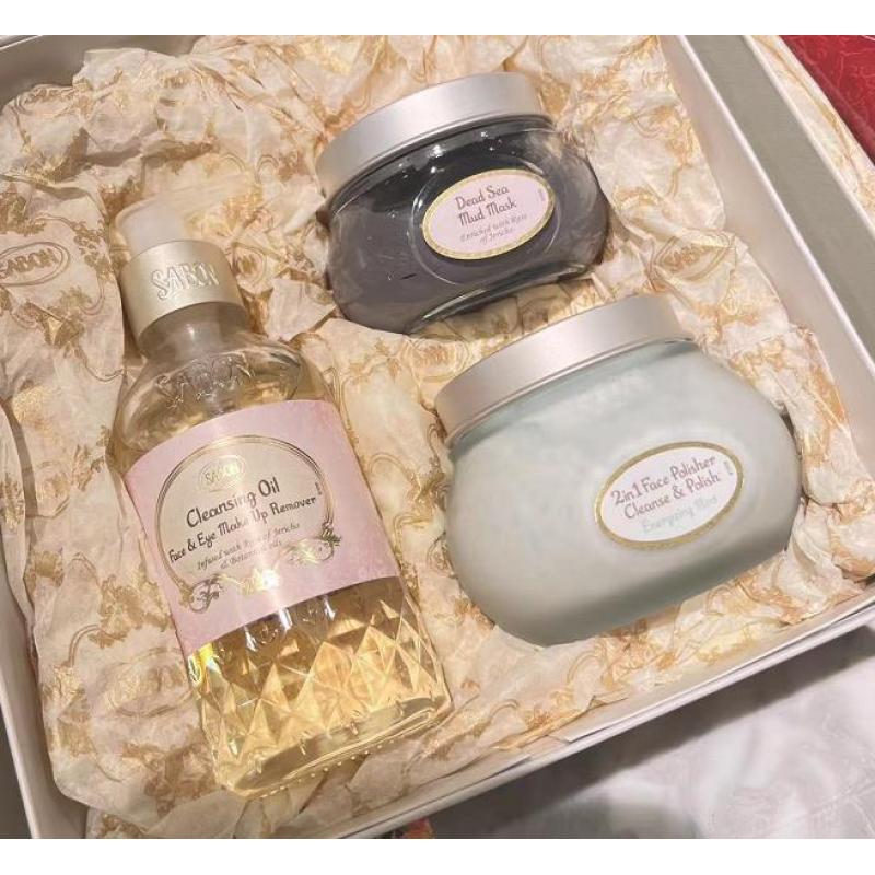 代购：SABON 面部清洁套盒 眼唇卸妆油200ml+面部磨砂膏200ml+深海泥清洁面膜125ml