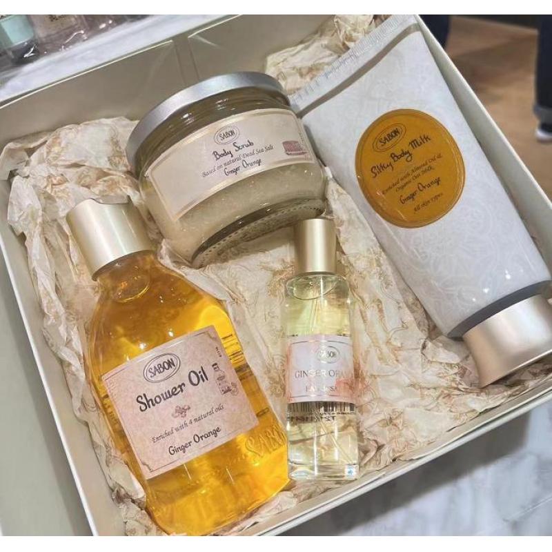 代购：SABON GINGER ORANGE姜橙身体护理套装 沐浴油（沐浴露）300ml+磨砂膏320g+身体乳200ml+香水30ml（不可EMS和plus路线）